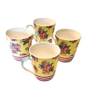 Matilda Jane Yellow Stripes and Roses Tea Cups set of 4 Mug Coffee